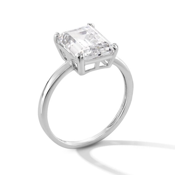 Sterling Silver CZ Emerald Cut Solitaire Ring - Size 7