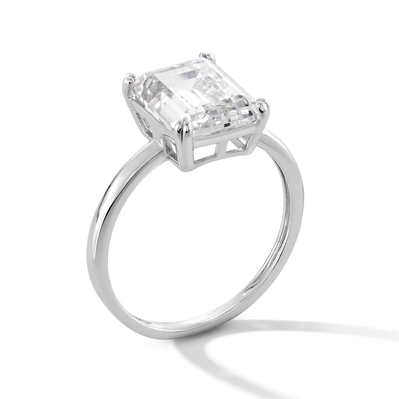 Main Image 3 of Sterling Silver CZ Emerald Cut Solitaire Ring - Size 7