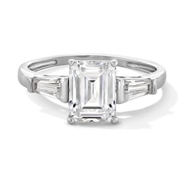 Sterling Silver CZ Emerald Cut and Baquette Ring - Size 7