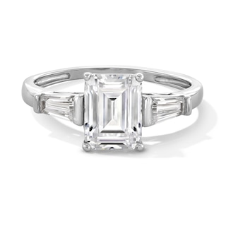 Sterling Silver CZ Emerald Cut and Baquette Ring - Size 7