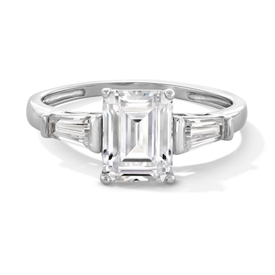 Sterling Silver CZ Emerald Cut and Baquette Ring - Size 7