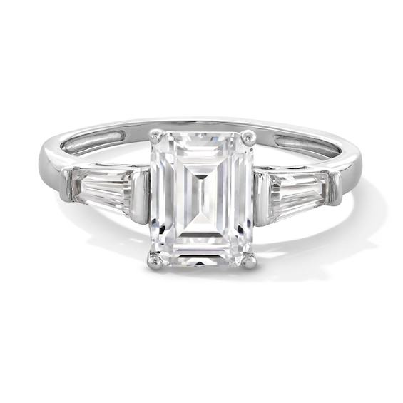 Sterling Silver CZ Emerald Cut and Baquette Ring - Size 7