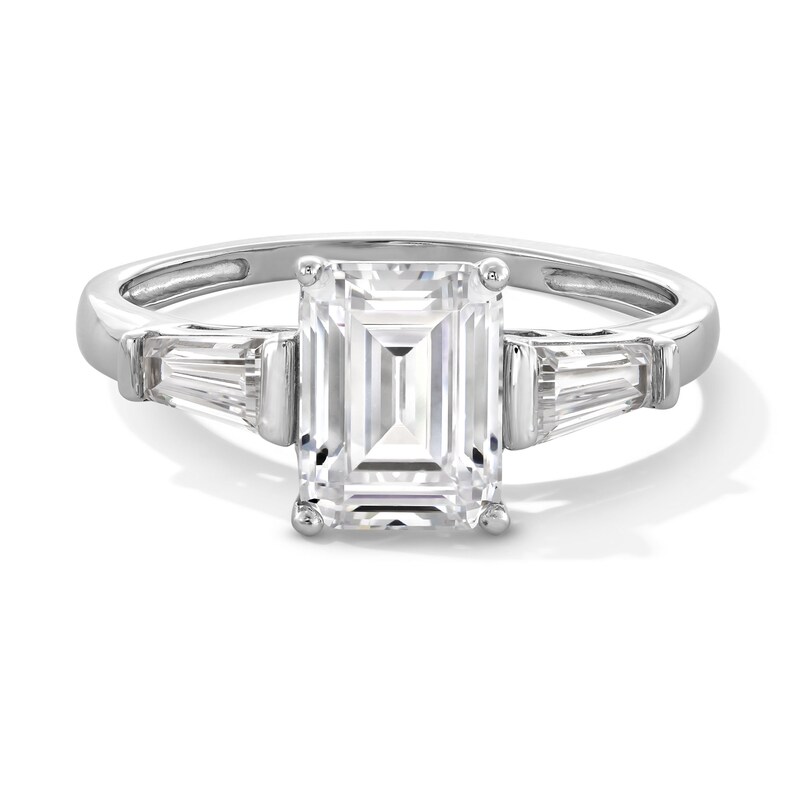 Sterling Silver CZ Emerald Cut and Baquette Ring - Size 7