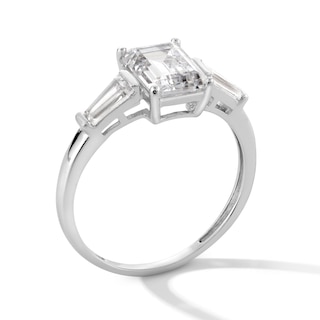 Sterling Silver CZ Emerald Cut and Baquette Ring - Size 7