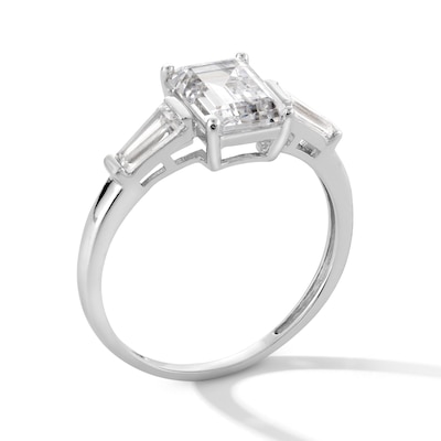 Sterling Silver CZ Emerald Cut and Baquette Ring - Size 7