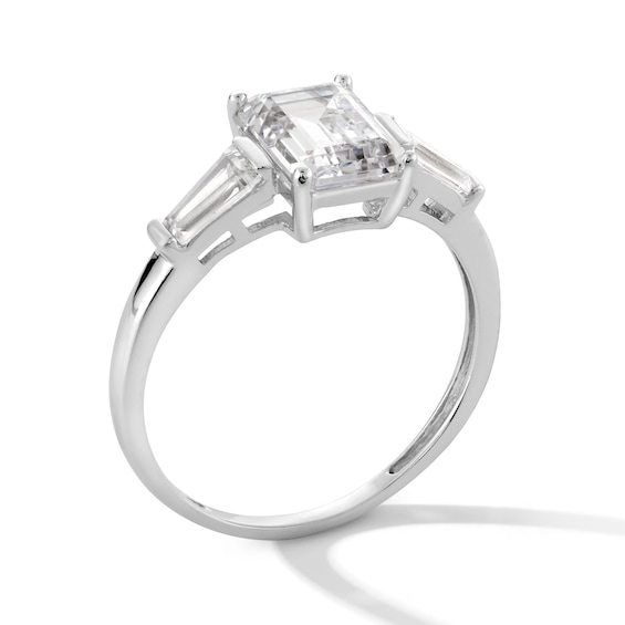Sterling Silver CZ Emerald Cut and Baquette Ring - Size 7