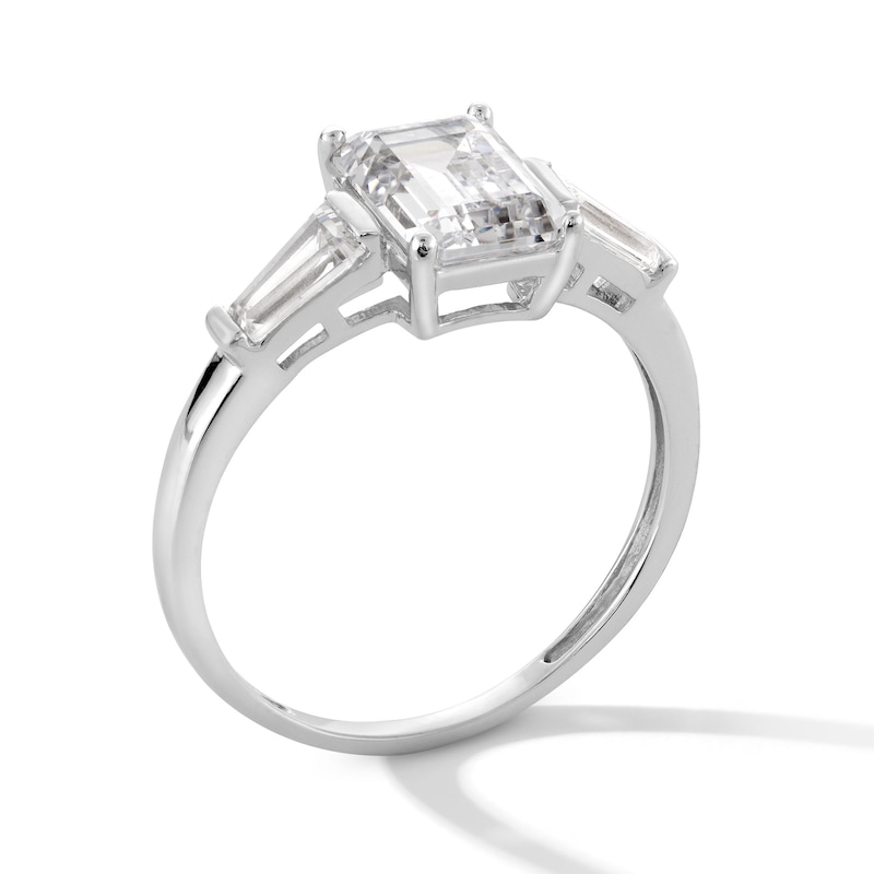 Main Image 3 of Sterling Silver CZ Emerald Cut and Baquette Ring - Size 7