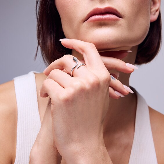 Sterling Silver CZ Snake Ring - Size 7