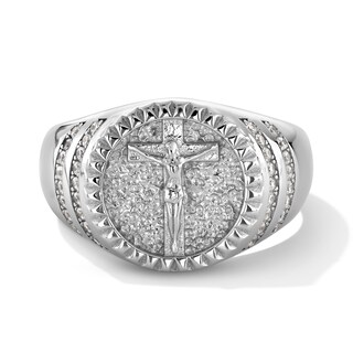 Sterling Silver CZ Crucifix Ring - Size 10