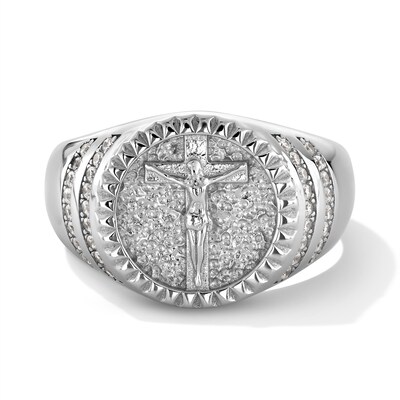 Sterling Silver CZ Crucifix Ring - Size 10