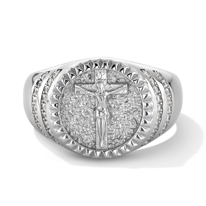 Sterling Silver CZ Crucifix Ring - Size 10