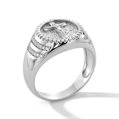 Sterling Silver CZ Crucifix Ring - Size 10