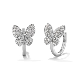Sterling Silver CZ Butterfly Hoops