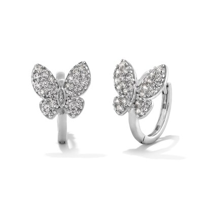 Sterling Silver CZ Butterfly Hoops