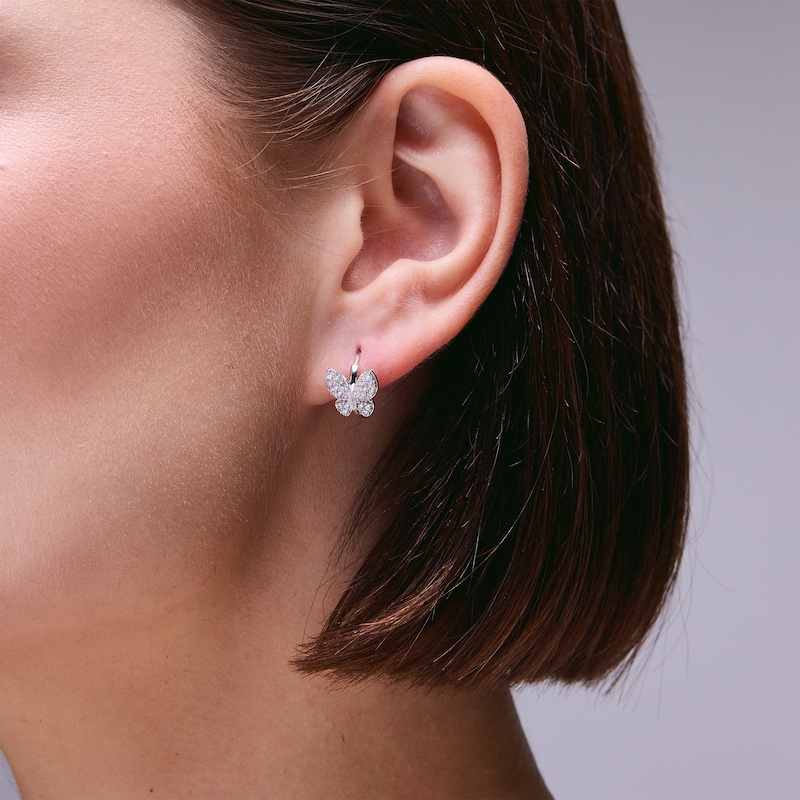 Main Image 2 of Sterling Silver CZ Butterfly Hoops