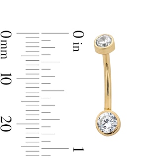 14K Gold CZ Double Bezel Belly Button Ring - 14G 7/16"