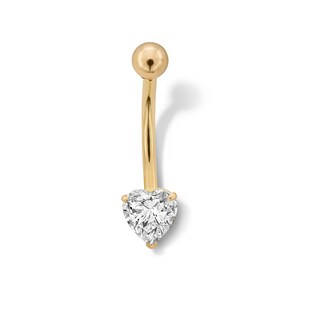14K Gold CZ Heart Belly Button Ring - 14G 7/16"
