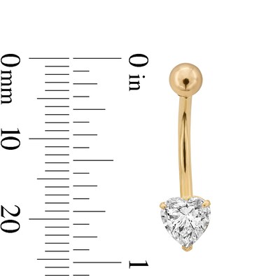 14K Gold CZ Heart Belly Button Ring - 14G 7/16"