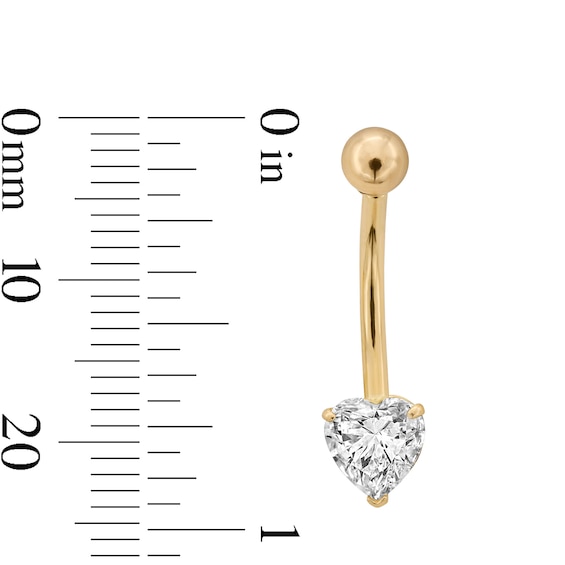 14K Gold CZ Heart Belly Button Ring - 14G 7/16"