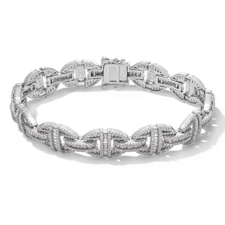 Sterling Silver CZ Baguette Cut Puffed Mariner Chain Bracelet - 8.5"