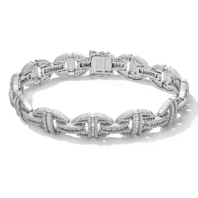 Sterling Silver CZ Baguette Cut Puffed Mariner Chain Bracelet - 8.5"