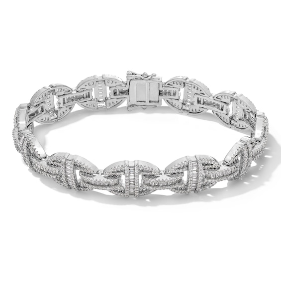 Sterling Silver CZ Baguette Cut Puffed Mariner Chain Bracelet - 8.5"