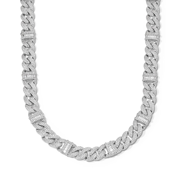Sterling Silver CZ Baguette Cut Cuban Link Chain - 18"