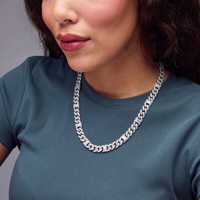 Sterling Silver CZ Baguette Cut Cuban Link Chain - 18"