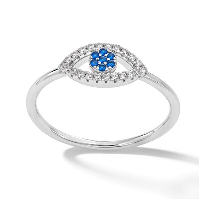 Sterling Silver CZ Evil Eye Ring - Size 7
