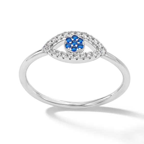Sterling Silver CZ Evil Eye Ring - Size 7