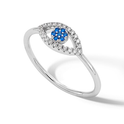 Sterling Silver CZ Evil Eye Ring - Size 7