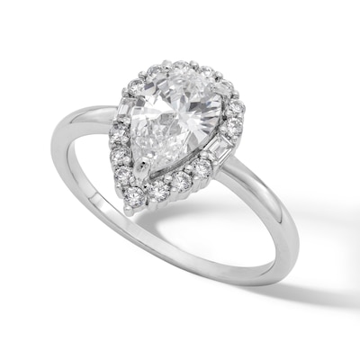 Sterling Silver CZ Pear Halo Solitaire Ring - Size 7