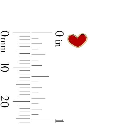 10K Gold Red Enamel Heart Studs