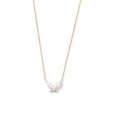 10K Gold CZ and Simulated Opal Butterfly Pendant - 18" + 2"