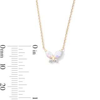 10K Gold CZ and Simulated Opal Butterfly Pendant - 18" + 2"