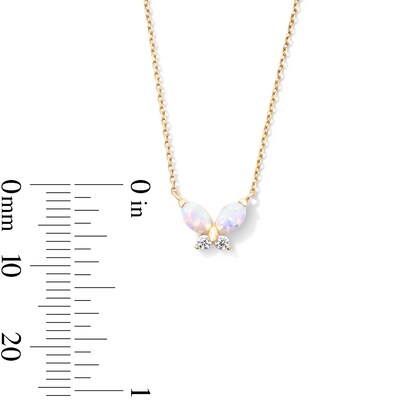10K Gold CZ and Simulated Opal Butterfly Pendant - 18" + 2"