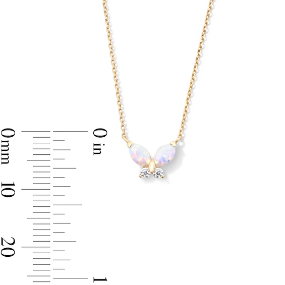 10K Gold CZ and Simulated Opal Butterfly Pendant - 18" + 2"