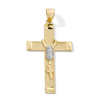10K Gold Rosary on Cross Two-Tone Necklace Charm