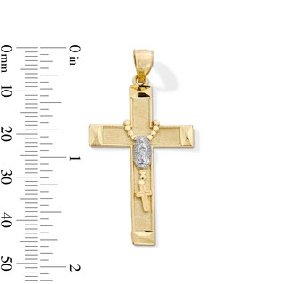 10K Gold Rosary on Cross Two-Tone Necklace Charm