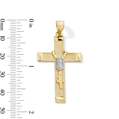 10K Gold Rosary on Cross Two-Tone Necklace Charm