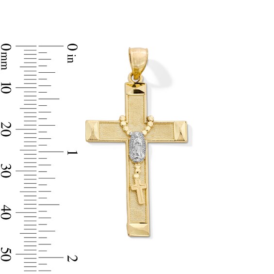 10K Gold Rosary on Cross Two-Tone Necklace Charm