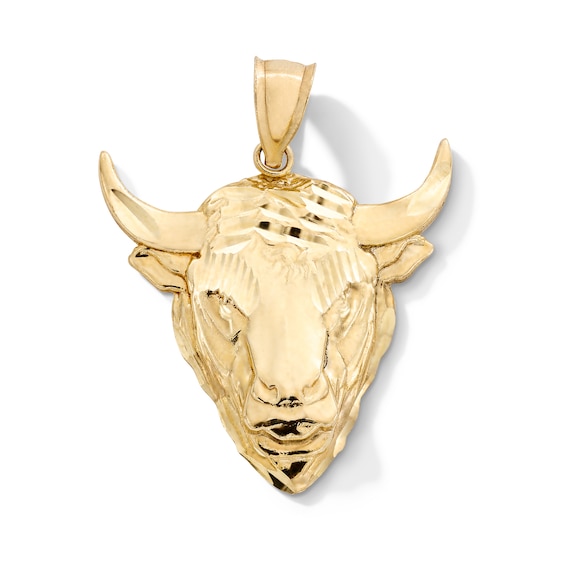 10K Gold Diamond-Cut Bull Head Necklace Charm