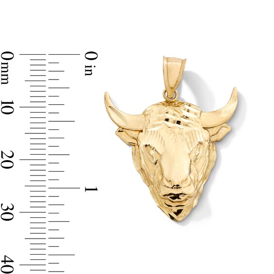 10K Gold Diamond-Cut Bull Head Necklace Charm