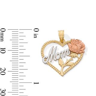 10K Gold Mom Rose Heart Tri-Tone Necklace Charm