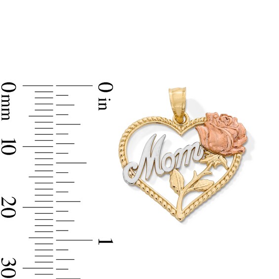 10K Gold Mom Rose Heart Tri-Tone Necklace Charm