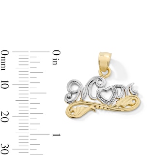 10K Gold CZ Mom Script Two-Tone Necklace Charm
