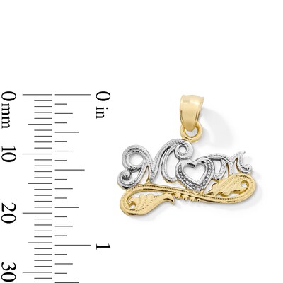 10K Gold CZ Mom Script Two-Tone Necklace Charm