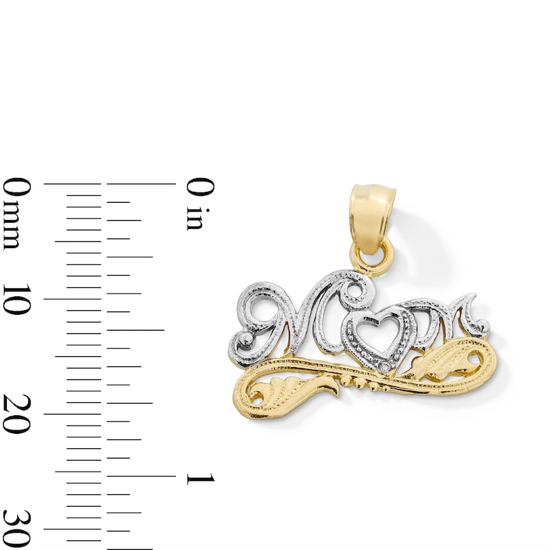 Main Image 2 of 10K Gold CZ Mom Script Two-Tone Necklace Charm