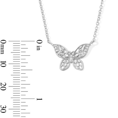 Sterling Silver Filigree Butterfly Pendant - 17" + 2"