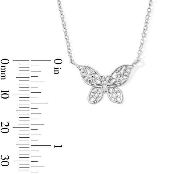 Sterling Silver Filigree Butterfly Pendant - 17" + 2"